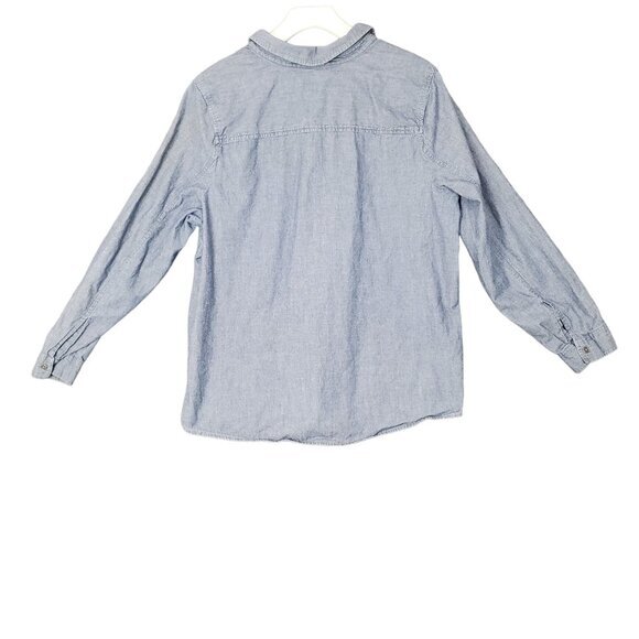 J. JILL DENIM Womens Button Top Large 100% Cotton Blue Long Sleeves Point Collar - Picture 2 of 9